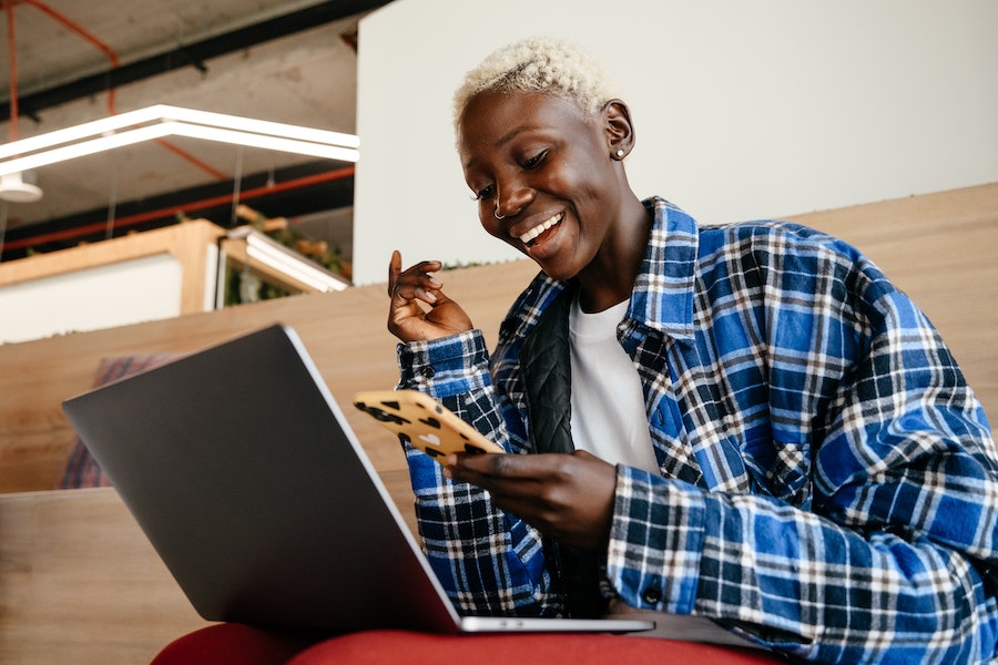 Person checking sms marketing